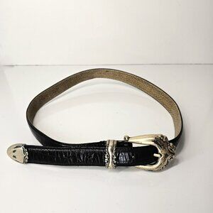 VTG Hunt Club Cowhide Leather Embossed Ornate Belt Black Sz M Taiwan